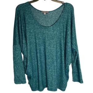 Marled Knit Emerald Green Dolman Sleeves Scoop Neck Knit Blouse Top Size XL GYFT